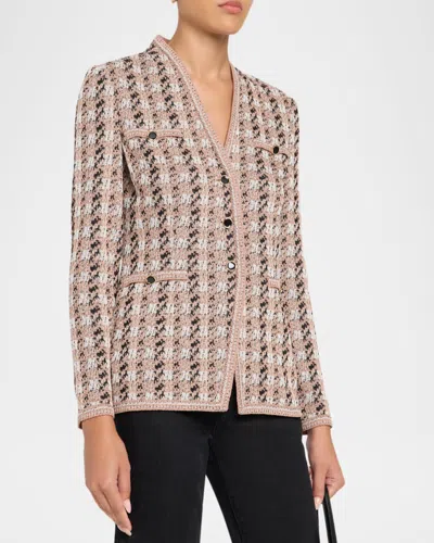 Misook Tailored Houndstooth Tweed Knit Jacket In Charmeuse/