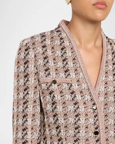 Misook Tailored Houndstooth Tweed Knit Jacket In Charmeuse/