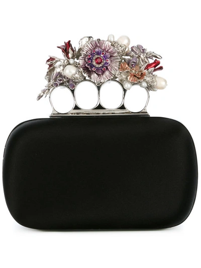 Alexander Mcqueen Knuckle Short Embellished Silk-satin Box Clutch In Black