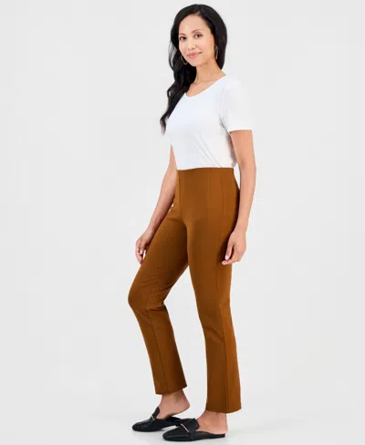 Jm Collection Petite Pull-on Ponte-knit Pants, Created For Macy's In Brown