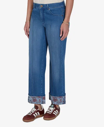 Ruby Rd. Plus Size Floral Cuff Stretch Ankle Jean In Blue