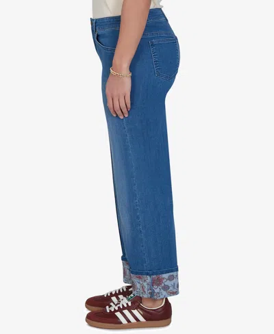 Ruby Rd. Plus Size Floral Cuff Stretch Ankle Jean In Blue