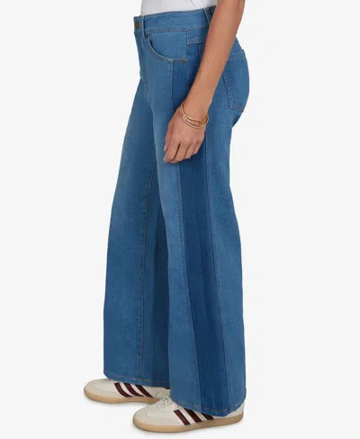 Ruby Rd. Petite Pull-on Wide-leg Two-tone Jeans In Blue