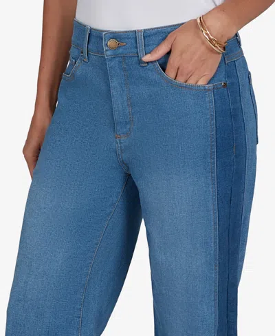 Ruby Rd. Petite Pull-on Wide-leg Two-tone Jeans In Blue