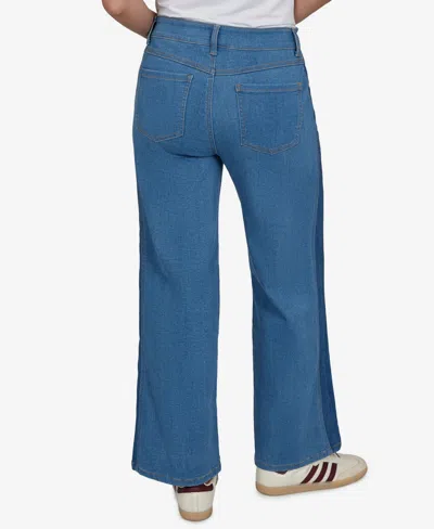 Ruby Rd. Petite Pull-on Wide-leg Two-tone Jeans In Blue