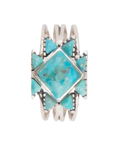 Barse Sharp Blue Turquoise And Silver Ring In Green