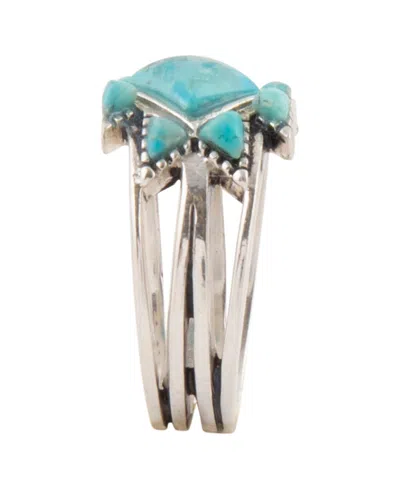 Barse Sharp Blue Turquoise And Silver Ring In Green