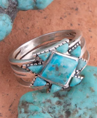 Barse Sharp Blue Turquoise And Silver Ring In Green