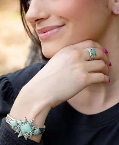 Barse Sharp Blue Turquoise And Silver Ring In Green