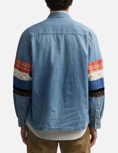 Khoki Patchwork Denim Overshirt In Blue