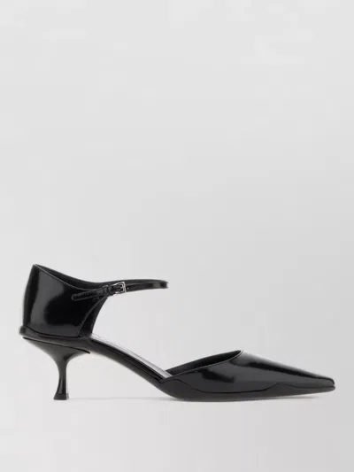 Prada Leather Mules Pointed Toe Kitten Heel Strap