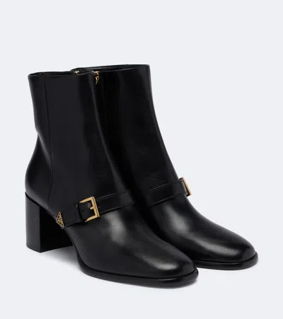Prada Black Leather Ankle Boots In Black