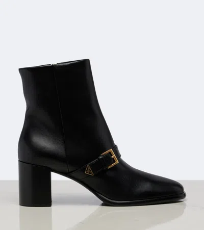 Prada Black Leather Ankle Boots In Black