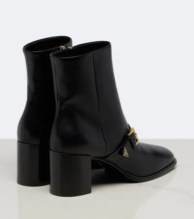 Prada Black Leather Ankle Boots In Black
