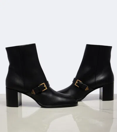 Prada Black Leather Ankle Boots In Black