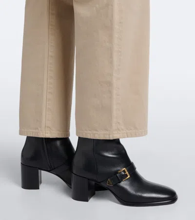Prada Black Leather Ankle Boots In Black