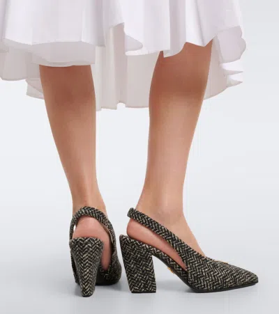 Prada White And Black Slingback Pumps In Chevron Fabric In Black
