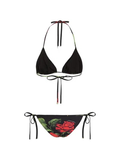 Dolce & Gabbana Rose-print Triangle Bikini In Multi