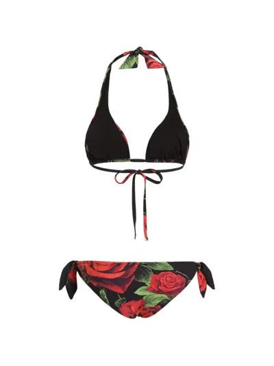 Dolce & Gabbana Rose-print Triangle Bikini In Pink