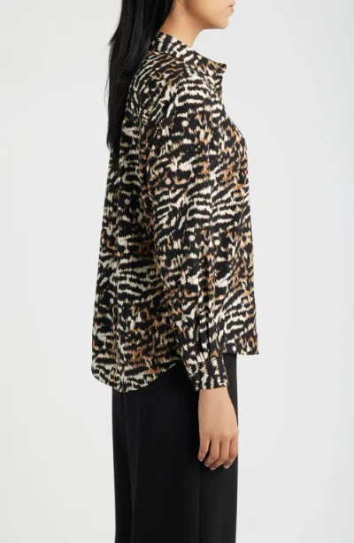 Ak Anne Klein Print Button Front Shirt In Multi