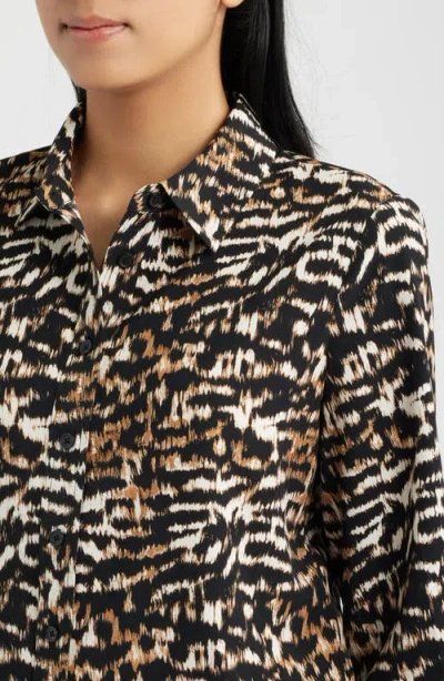 Ak Anne Klein Print Button Front Shirt In Multi
