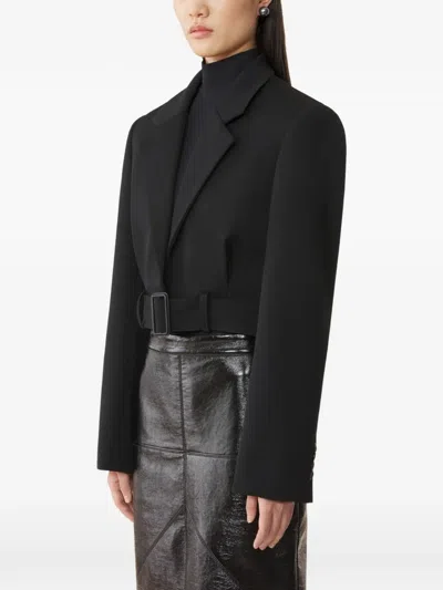 Lanvin Structured Peak Lapel Jacket With Built-in Belt In Black