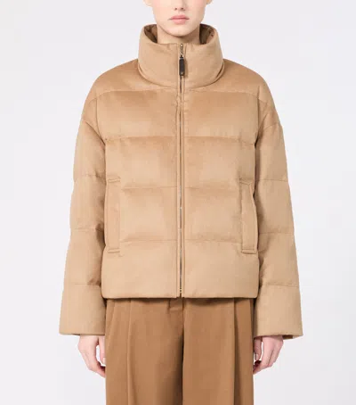 Max Mara Camel Wool Down-filled Jacket In Brown