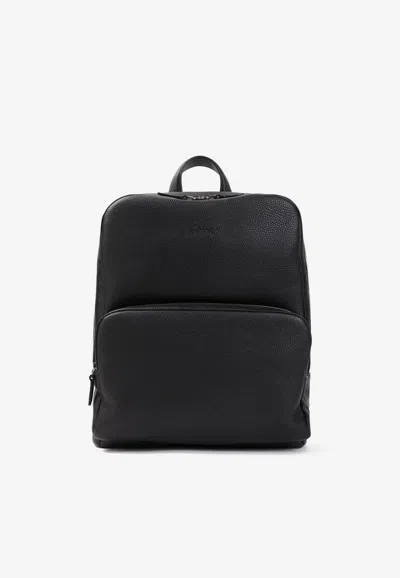 Brioni Embossed Logo Grained Leather Backpack In Black