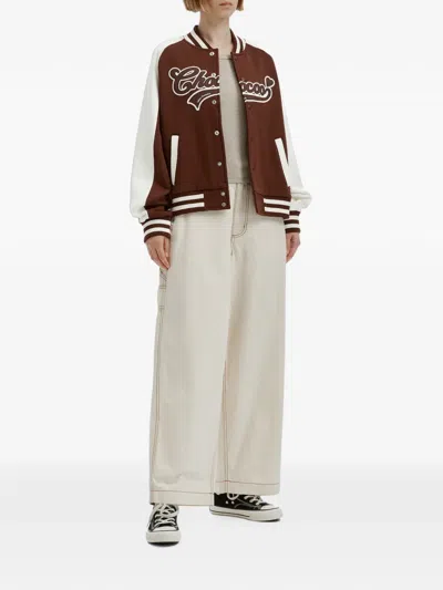 Chocoolate Logo-embroidered Colour-block Bomber Jacket In 브라운