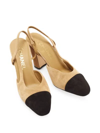 Pre-owned Chanel Cap-toe Slingback Pumps In Neutrals