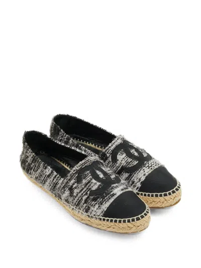 Pre-owned Chanel Interlocking-cc Flat Espadrilles In Black