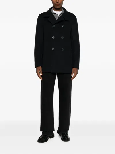 Herno Double-breasted Coat In Black