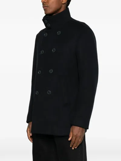 Herno Double-breasted Coat In Black