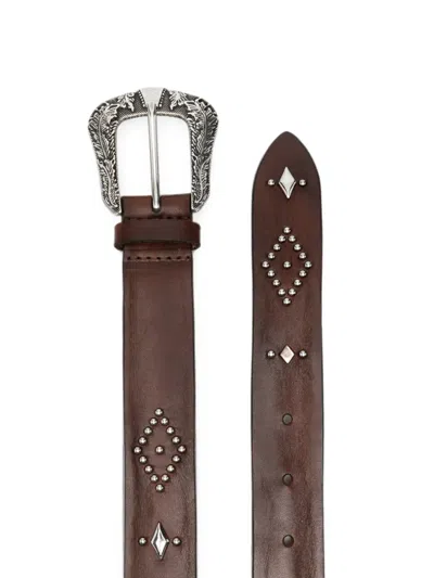 Orciani Stud-embellished Leather Belt In Brown