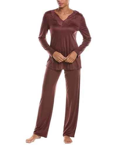 Hanro 2pc Lilith Lace Trim Pajama Set In Brown