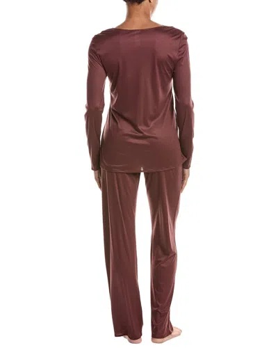 Hanro 2pc Lilith Lace Trim Pajama Set In Brown