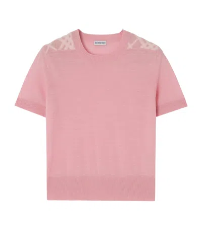 Burberry Wool-silk Check Panel T-shirt In Pink