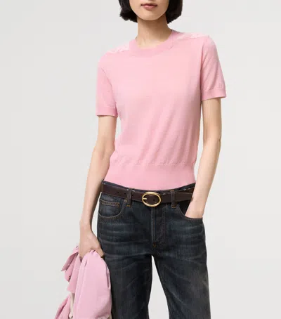Burberry Wool-silk Check Panel T-shirt In Pink