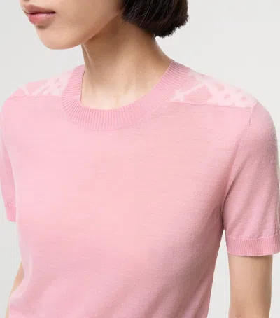 Burberry Wool-silk Check Panel T-shirt In Pink