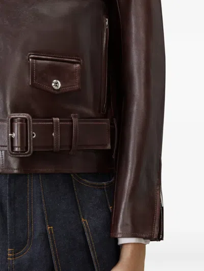 Thom Browne Belted Leather Biker Jacket In Brown
