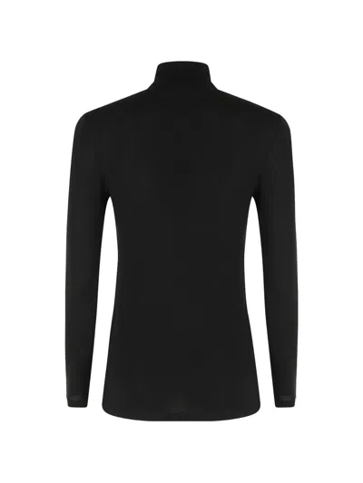 Nissa Lyocell-wool-blend Turtleneck Top In Black