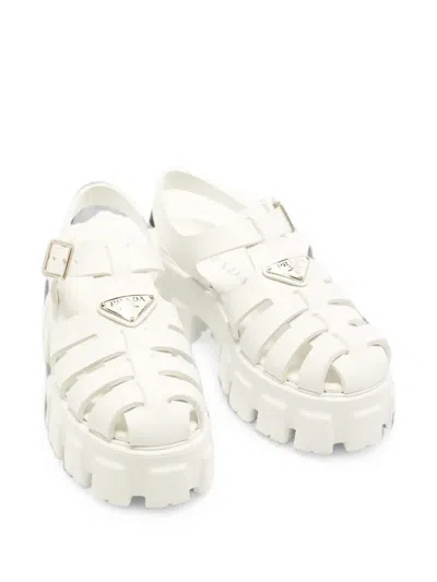 Pre-owned Prada Monolith Platform Sandals In White