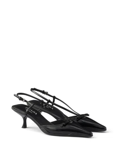 Prada Brushed Leather Slingback Pumps In Black