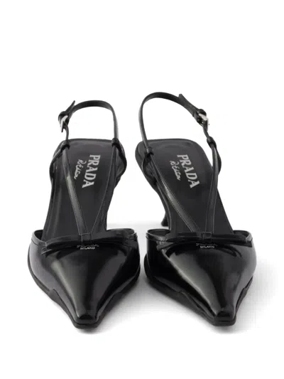 Prada Brushed Leather Slingback Pumps In Black