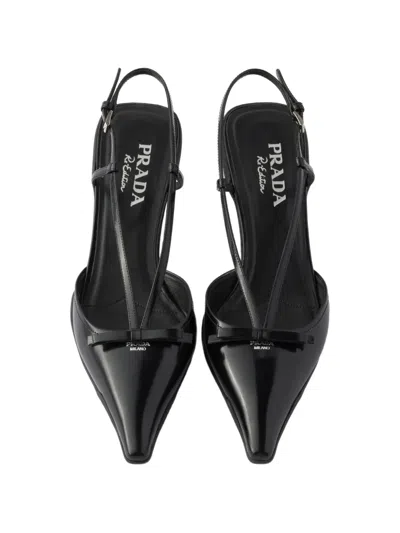Prada Brushed Leather Slingback Pumps In Black