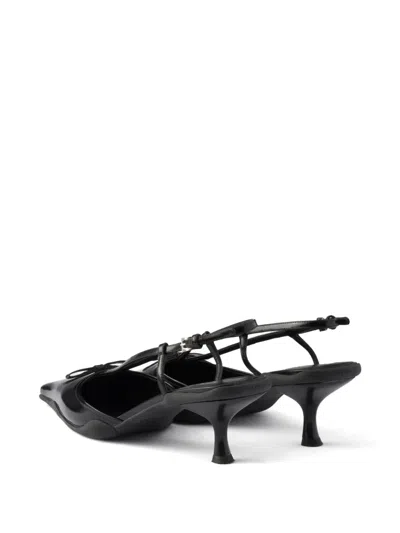 Prada Brushed Leather Slingback Pumps In Black