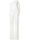 Halston Heritage One-shoulder Draped Wide-leg Jumpsuit In White