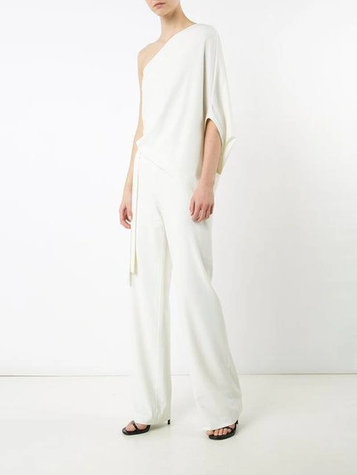 Halston Heritage One-shoulder Draped Wide-leg Jumpsuit In White | ModeSens