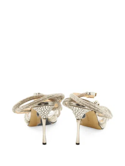 Pre-owned Mach&mach Double Bow Ankle Strap Pumps In Silver