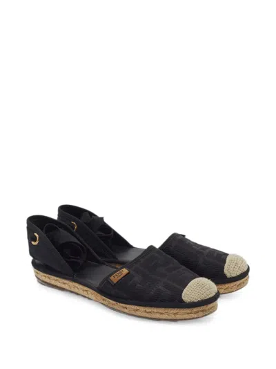 Pre-owned Fendi Ff Ankle-wrap Espadrilles In Black